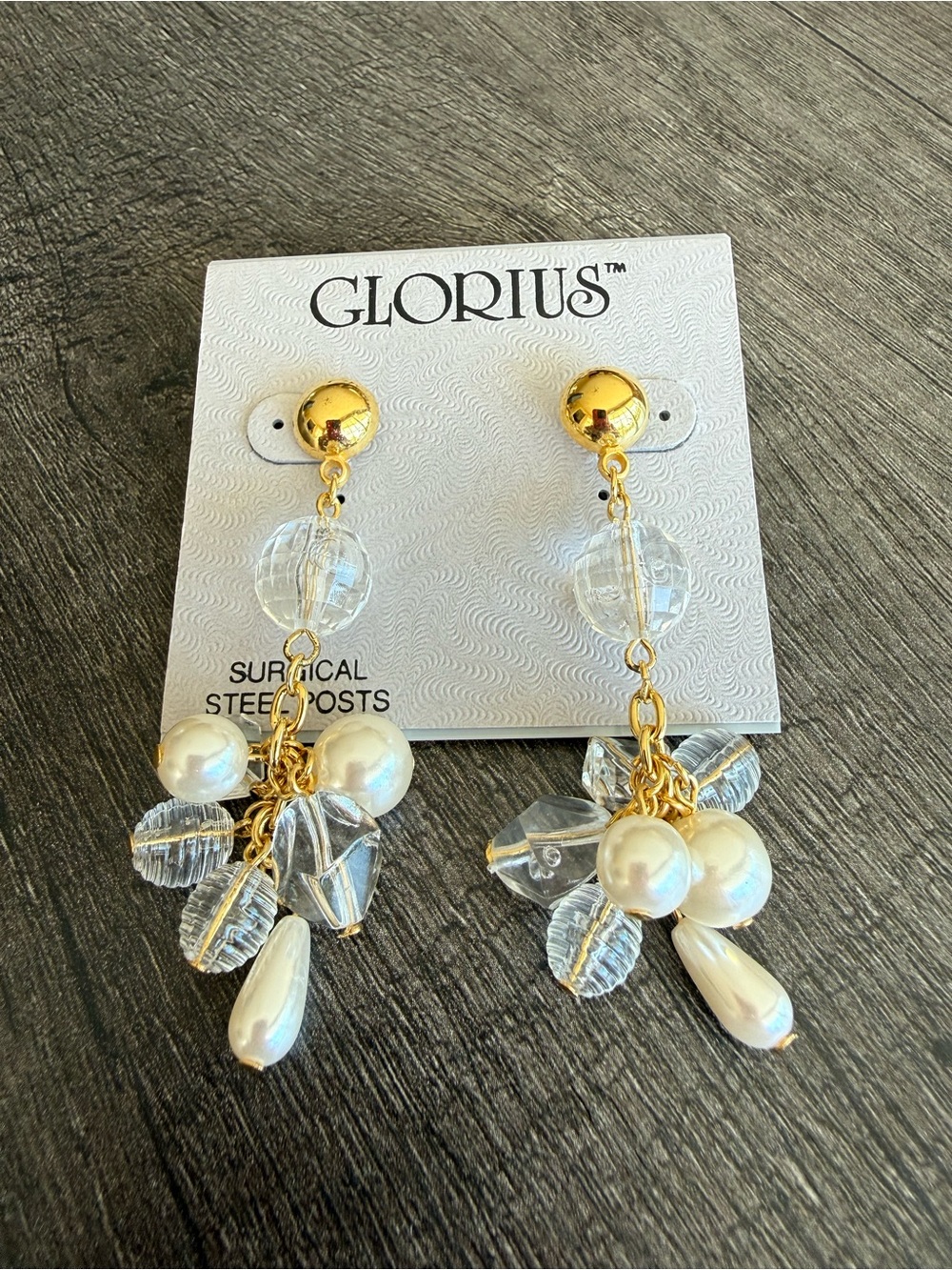 Gold-Tone Pearl & Crystal Cluster Drop Earrings